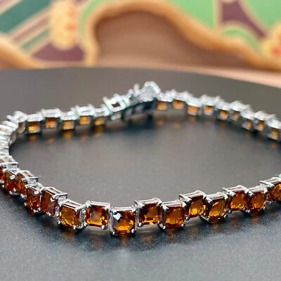NEW 13.25ctw Genuine Cherry Citrine  Sterling Silver 8” Art Deco Tennis Bracelet - Image 1 of 4