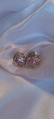 Pendientes de zafiro rosa de Ceilán, poste y parte posterior de mariposa, platino sobre 925, nuevos con etiquetas, JTV Foto 1 de 4