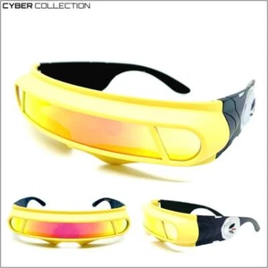 SPACE ROBOT PARTY RAVE COSTUME CYCLOPS FUTURISTIC SHIELD SUN GLASSES Gold Lens - Picture 1 of 9