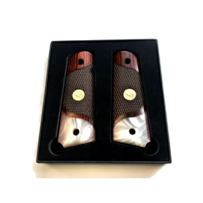 PMG 1911 Full Size Checkered Rosewood Grips Pearl Accent w/Eagle Medallions