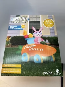 Easter Bunny In Speedster carrot car Airblown Inflatable LED Yard Decor - Picture 1 of 3