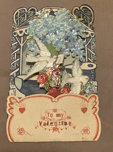 Antique To My Valentine Card Pop Up 3D Embossed Printed In Germany Roses Dove - Bild 1 von 13