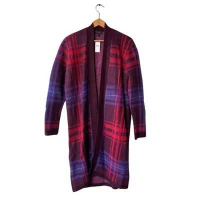 ANN TAYLOR Plaid Open Coatigan Womens M Wool Blend Open Front Plaid Retail $149 - Image 1 of 4