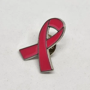Cancer Ribbon Pink Metal Enamel Pin Silver Tone Backing Lapel Backpack Hat - Picture 1 of 2