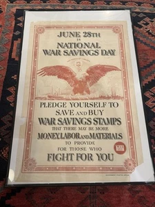 WORLD WAR 1 ORIGINAL NATIONAL WAR SAVINGS DAY SHIPS LIBERTY TORCH POSTER - Picture 1 of 9