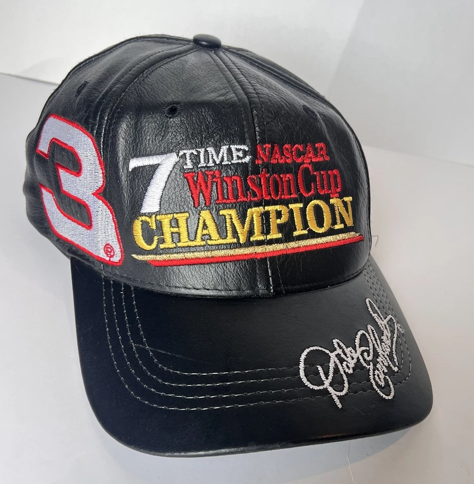 Sombrero de cuero genuino vintage Dale Earnhardt Nascar 7 veces campeón de la copa Winston Foto 1 de 4