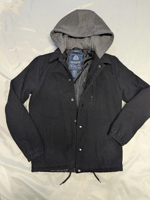 American Rag Men’s Small Wool Blend Coat Black Gray Cotton Hood Jacket Outerwear - Image 1 of 4