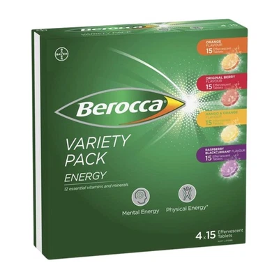 Comprimidos Efervescentes Energéticos Berocca - Paquete de 60 (4 x 15 Sabores Variedad) Foto 1 de 3