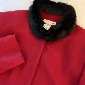 NWT Vtg Lord&Taylor Fur Collar Blazer Jacket Red Wool Hidden Buttons MSRP $174 - Picture 1 of 12