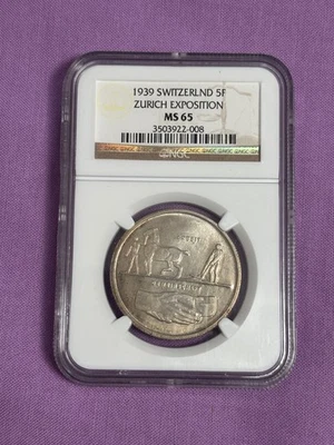 1939 Switzerland 5F Zurich Exposition MD65 NGC Coin - Image 1 of 4