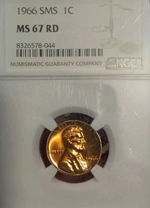 1966 - SMS - Lincoln Cent - NGC - MS67 RD  - Picture 1 of 6