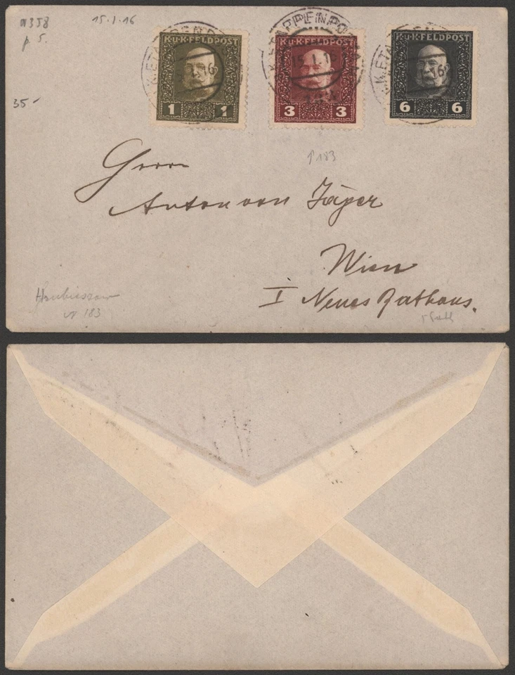 波斯尼亚黑塞哥维那第一次世界大战 1916 - 现场邮政封面 C58 — 第 1/1 张图片