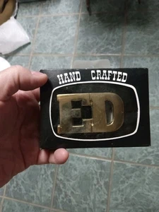 Vintage ED Name Cut Out Block Letters Solid Brass Belt Buckle - Picture 1 of 2
