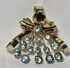 Vintage Art Deco B & O 12KT Gold Filled Blue/Clear Rhinestone Ribbon Pendant - Picture 1 of 7