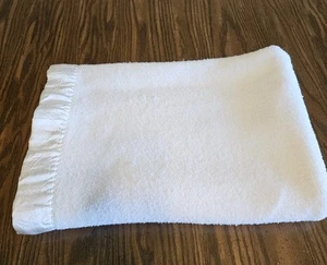 Vintage Off White Baby Blanket 44"X 36" Satin Trim - Picture 1 of 9