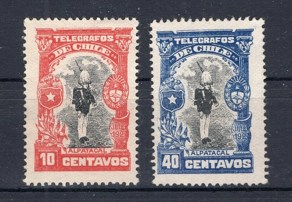 CHILE 1927 TAX stamps for telegram Telegraph ALPATACAL 10c red & 40c blue MNH - Image 1 of 1