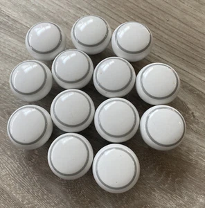 13 Vintage White w/ Gray Round Ceramic Porcelain Cabinet Drawer Knobs Pulls - Picture 1 of 6