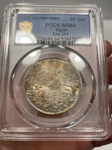 1884 Egypt 10 Quirsh Silver PCGS MS64 Toned KM-295 - Picture 1 of 5