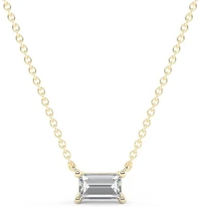 14K Gold Lab Grown 1/4CT Emerald Cut Diamond East-West Pendant Necklace - Picture 1 of 30