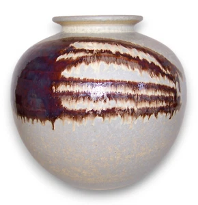 Hand Thrown Pot Vessel Vase Stoneware Earth Tones Drip Glazed Matte Glossy - Picture 1 of 9