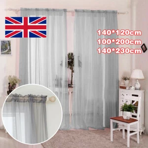 Pair (2 Panels) Voile Curtains Net Slot Top Solid Sheer Door Window Curtain UK - Picture 1 of 15