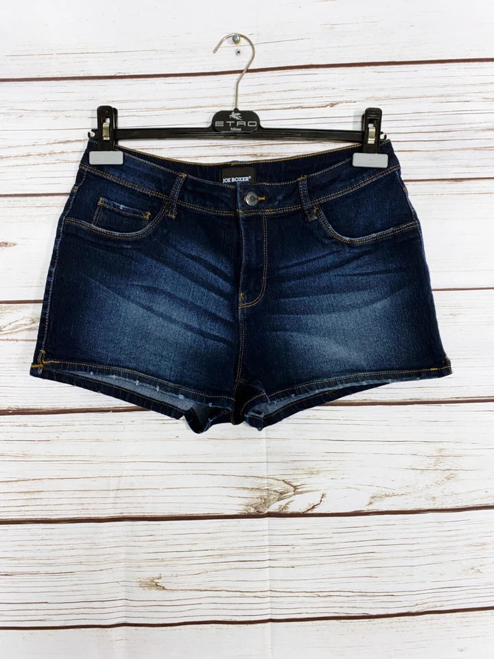 Shorts jeans Joe Boxer Juniors tamanho 9 azul elástico 5 bolsos cintura média mistura de algodão - Imagem 1 de 4