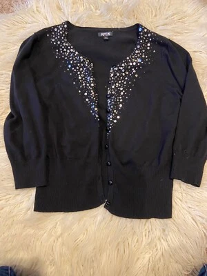 Apt. mediano para mujer Cárdigan suéter con botones de lentejuelas metálico negro 9 vacaciones Foto 1 de 2