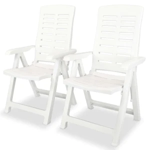vidaXL Reclining Garden Chairs 2 pcs Plastic White - Picture 1 of 8