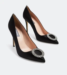 SJP por SARAH JESSICA PARKER Hebilla Adornada NEGRO Satén BOMBA EE. UU. TALLA 9/39 - Imagen 1 de 10