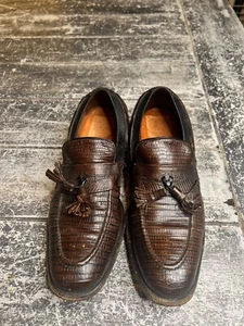 Allen Edmonds Clayton Exotic Lizard Tassel Loafers Sz 8 A Narrow Brown Shoes - Picture 1 of 13