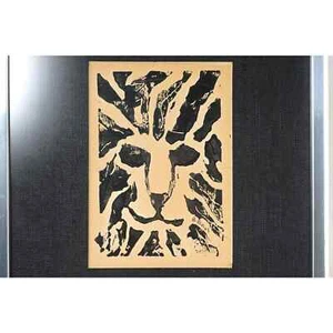 Woodblock Print Of Lion, B Pearl Signed Art Professionally Framed Circa 1960s - Picture 1 of 7