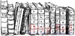 Deep Red Stamps Old Books Border Rubber Cling Stamp - Picture 1 of 3
