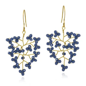 Pendientes colgantes brillantes racimos de bayas de cristal azul sobre alambre de latón - Imagen 1 de 4