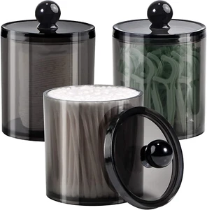Paquete de 3 frascos de boticario dispensadores Qtip baño con etiquetas-12 OZ plástico negro Q - Imagen 1 de 12