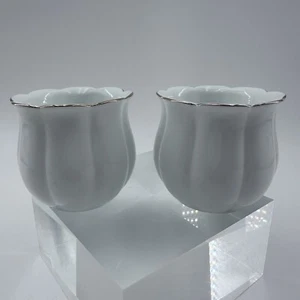 Otagiri White Porcelain Ribbed 2.5” Gold Trim Votive Candle Holders (2) Japan - Picture 1 of 7