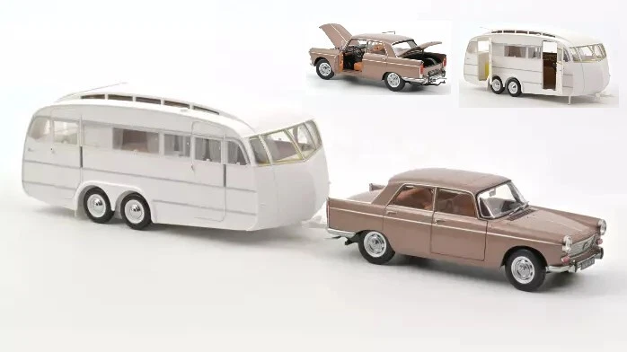 Norev PEUGEOT 404 1965 BROWN METALLIC WITH CARAVAN HENON 1:18 - Immagine 1 di 1