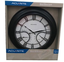 AcuRite Indoor/Outdoor Black Metal Wall Clock With Thermometer & Humidity NEW