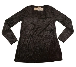 Como Vintage Velour Top Keyhole Neckline Long Sleeve Shirt Black Medium - Picture 1 of 3