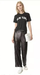 Nice Free People Womens Sequins Sweatpants Just a Dreamer Blk Pants Sz S/P New - Picture 1 of 6