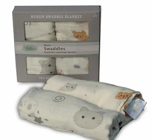 Bio Bambus Musselin Baumwolle Baby Wickeltuch Empfang Decken Unisex 2tlg Set - Bild 1 von 9