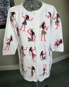 Super RARE Michael Simon L XL Egyptian People Sweater Cardigan SAMPLE Teacher - Picture 1 of 13