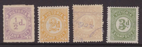 VICTORIA 1908 - 1920s 1/2d Violet 2d Orange & 3d Green X4 STAMP DUTYS (MF145) Cover