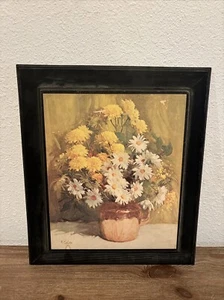 Vintage R. Colao gerahmter Kunstdruck Blumenvase Stillleben 16x14 - Bild 1 von 7