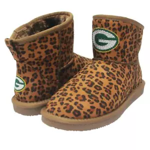 Green Bay Packers NFL Licensed Women's Leopard Print Bling Boot by Love Cuce 11 - Picture 1 of 2