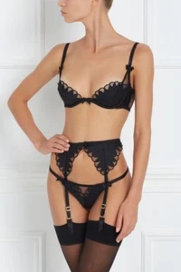 AGENT PROVOCATEUR SEXY BLACK ELLIN 32C 34C/D 36B/C/D/DD SUSPENDER & THONG BNWT - Picture 1 of 3