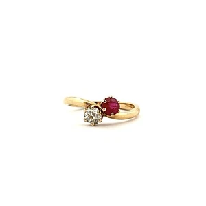Bague toi et moi en or jaune 18 carats sertie d'un diamant et d'un rubis - Picture 1 of 11
