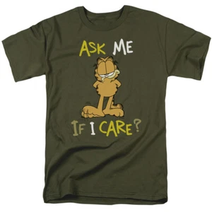 Garfield As Me If I Care T Shirt Mens Licensed Cat Comic Tee Military Green - Picture 1 of 2