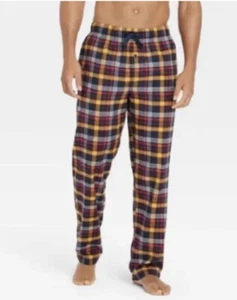 Good Fellow Mens Flannel Pajama Pants Pockets Lounge M 32-34 Blue Red Gold Plaid - Picture 1 of 7