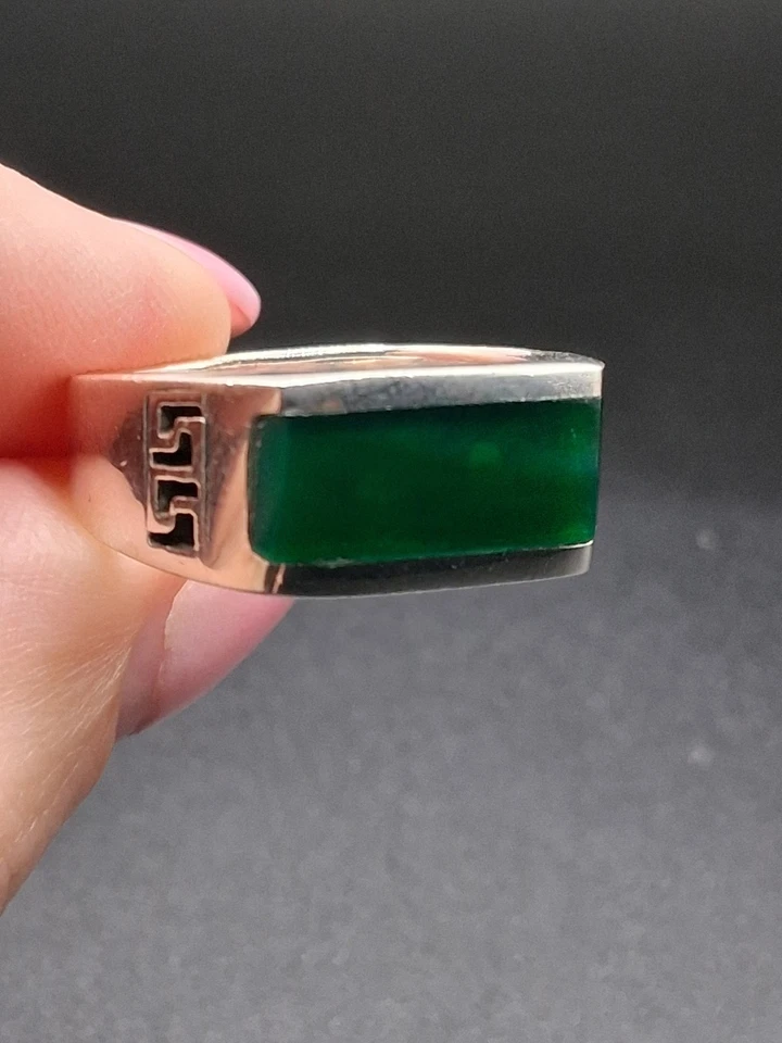Anillo de ónix verde para hombre, talla 9,5, plata 925, llave griega, hippie, motociclista, retro Foto 1 de 4