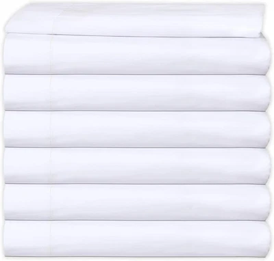 White T-200 Percale Hotel Linen Flat Sheets Polycotton Spa & Home Bedding 6 Pack - Image 1 of 2
